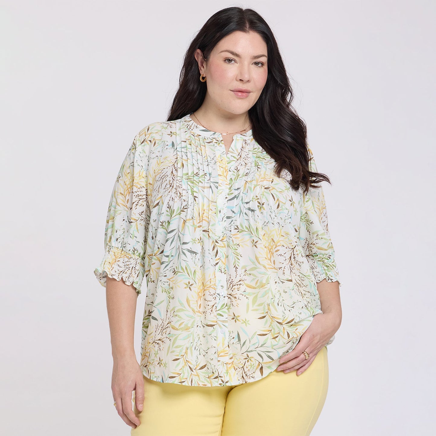 Pleated Short Sleeved Blouse In Plus Size - Chateau Jardin