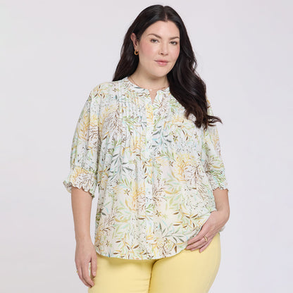 Pleated Short Sleeved Blouse In Plus Size - Chateau Jardin