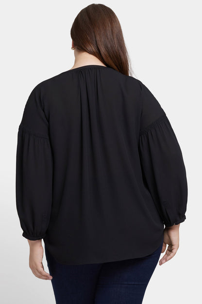 Paulina Peasant Blouse In Plus Size - Black