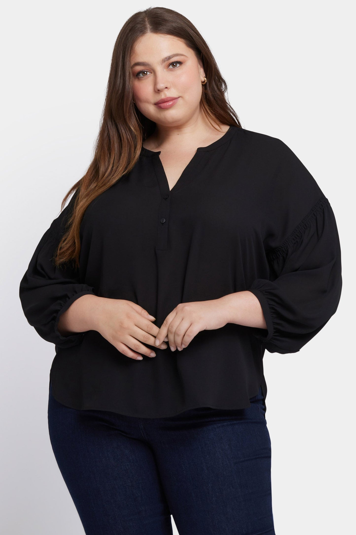 Paulina Peasant Blouse In Plus Size - Black