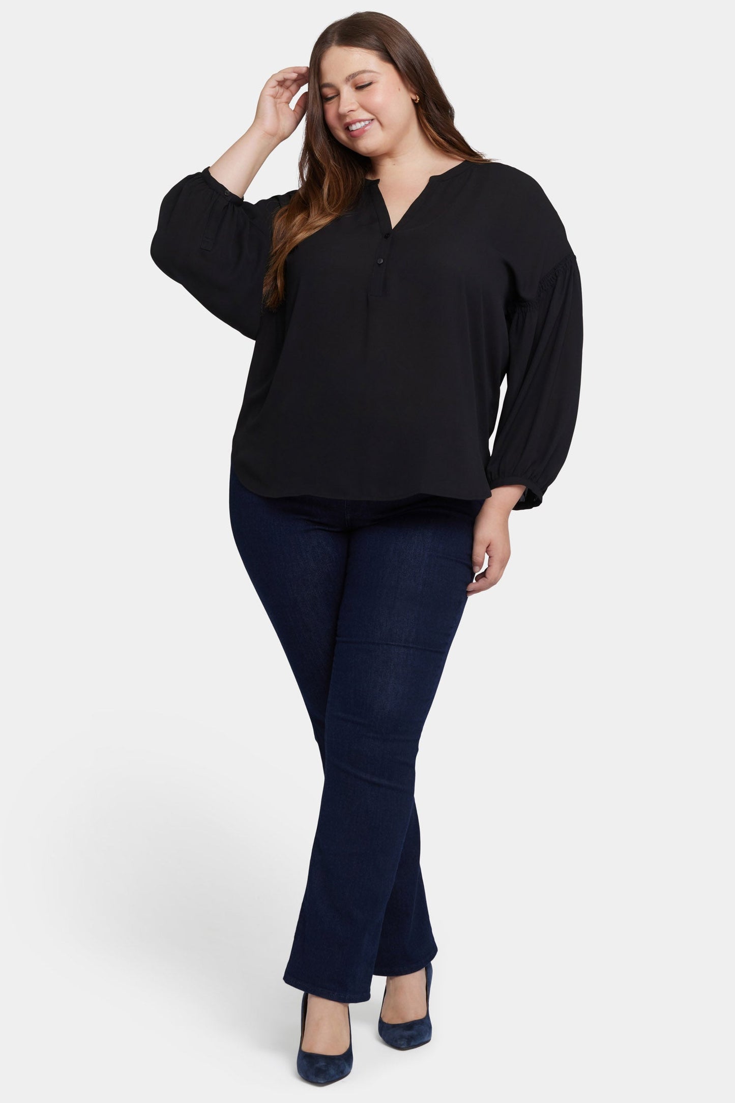 Paulina Peasant Blouse In Plus Size - Black
