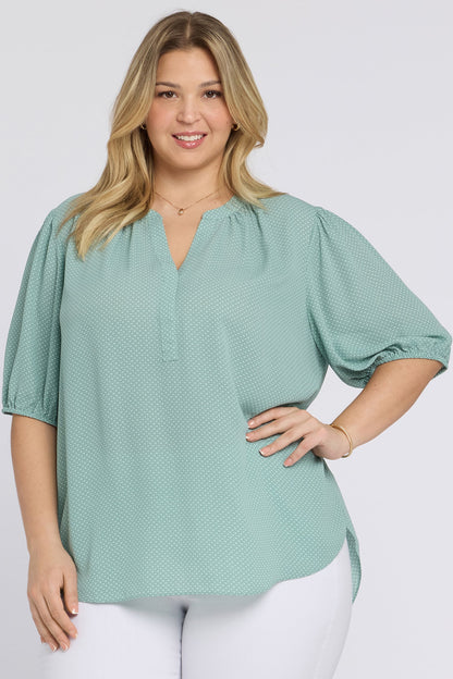 Short Puff Sleeved Popover Top In Plus Size - Valley of Daisies