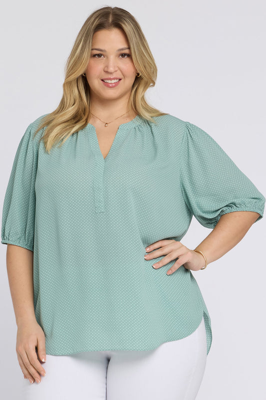 Short Puff Sleeved Popover Top In Plus Size - Valley of Daisies