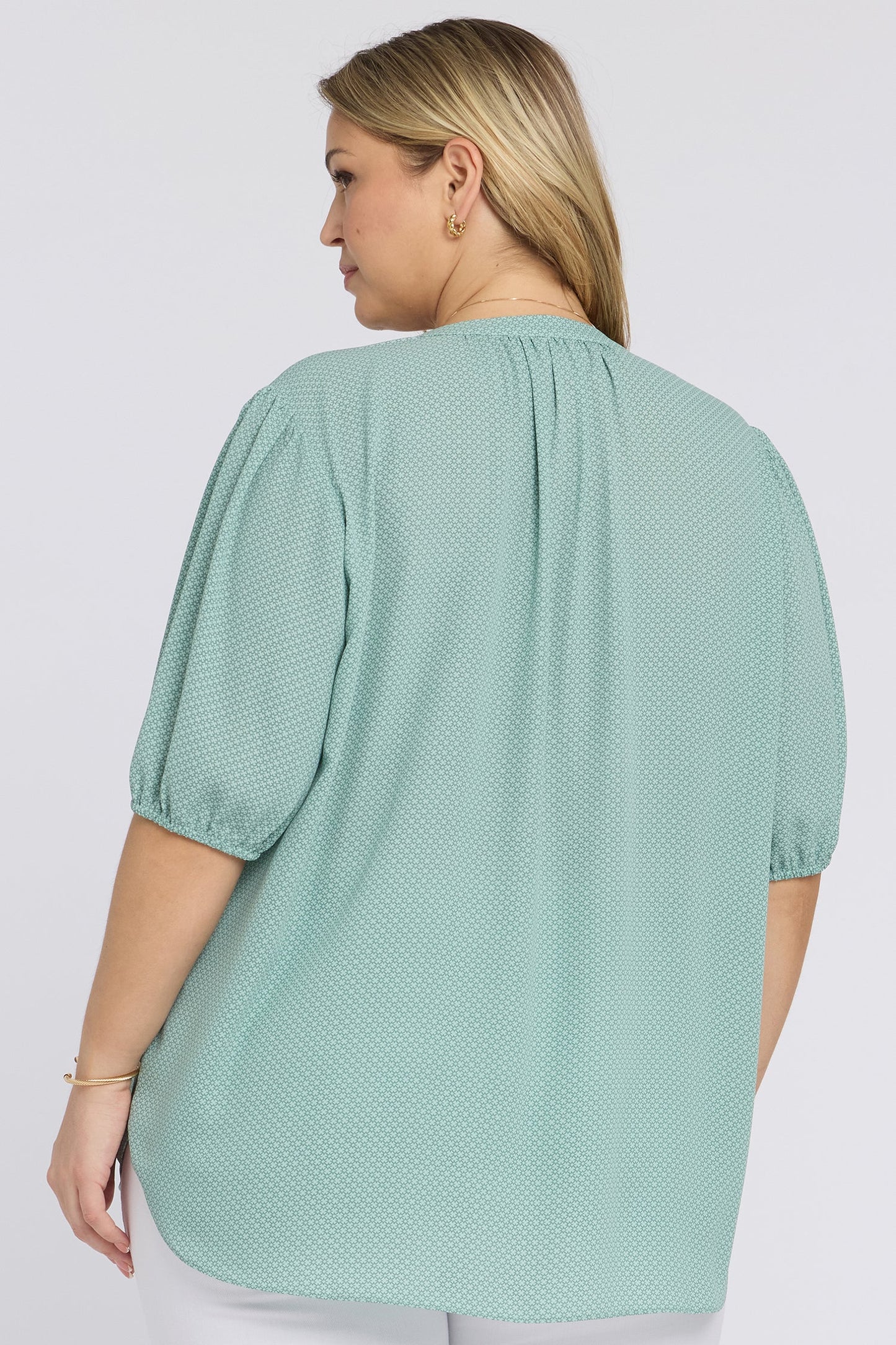 Short Puff Sleeved Popover Top In Plus Size - Valley of Daisies