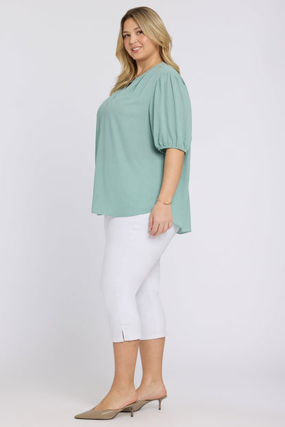 Short Puff Sleeved Popover Top In Plus Size - Valley of Daisies