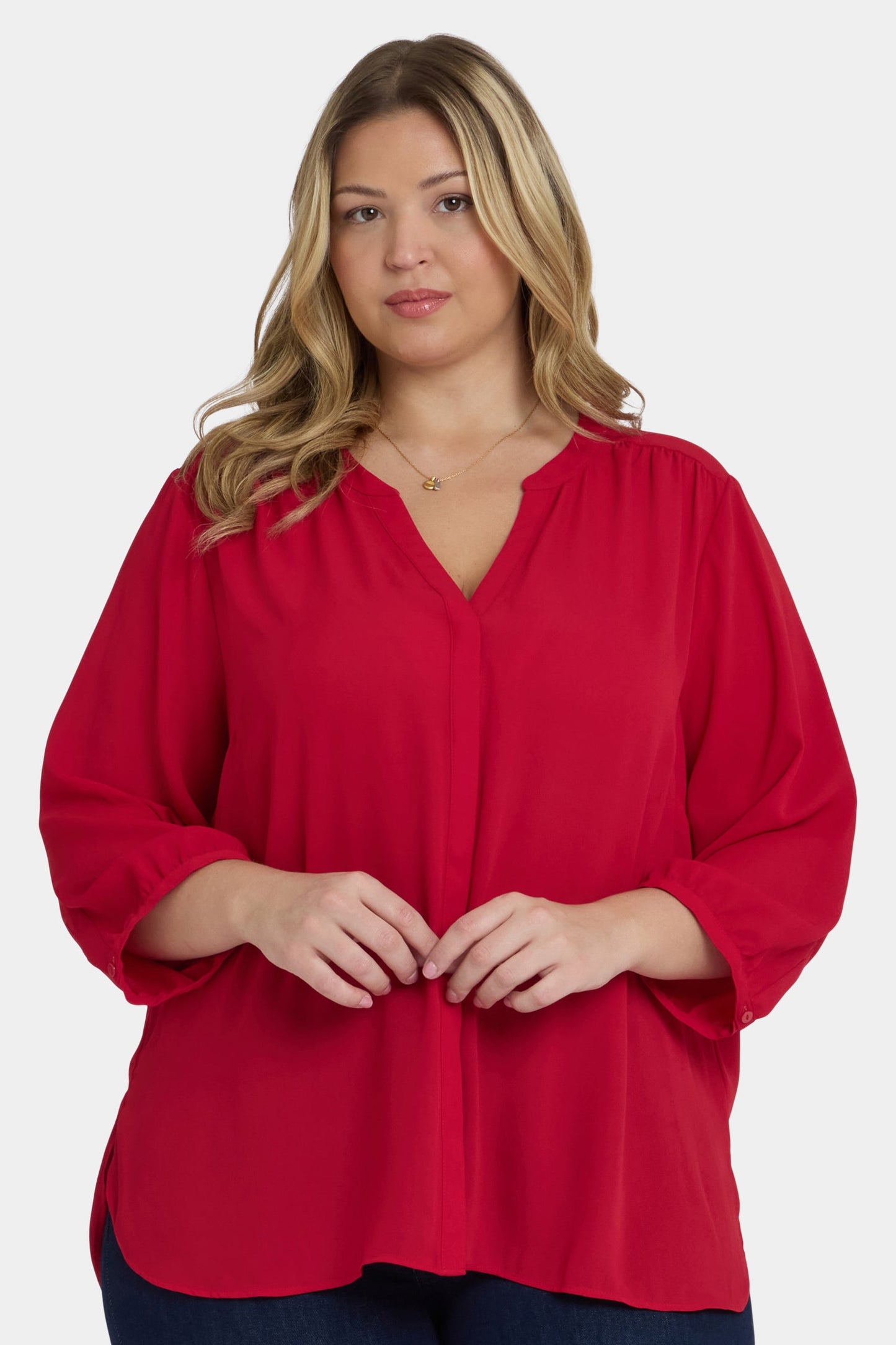 Pintuck Blouse In Plus Size - Carnelian