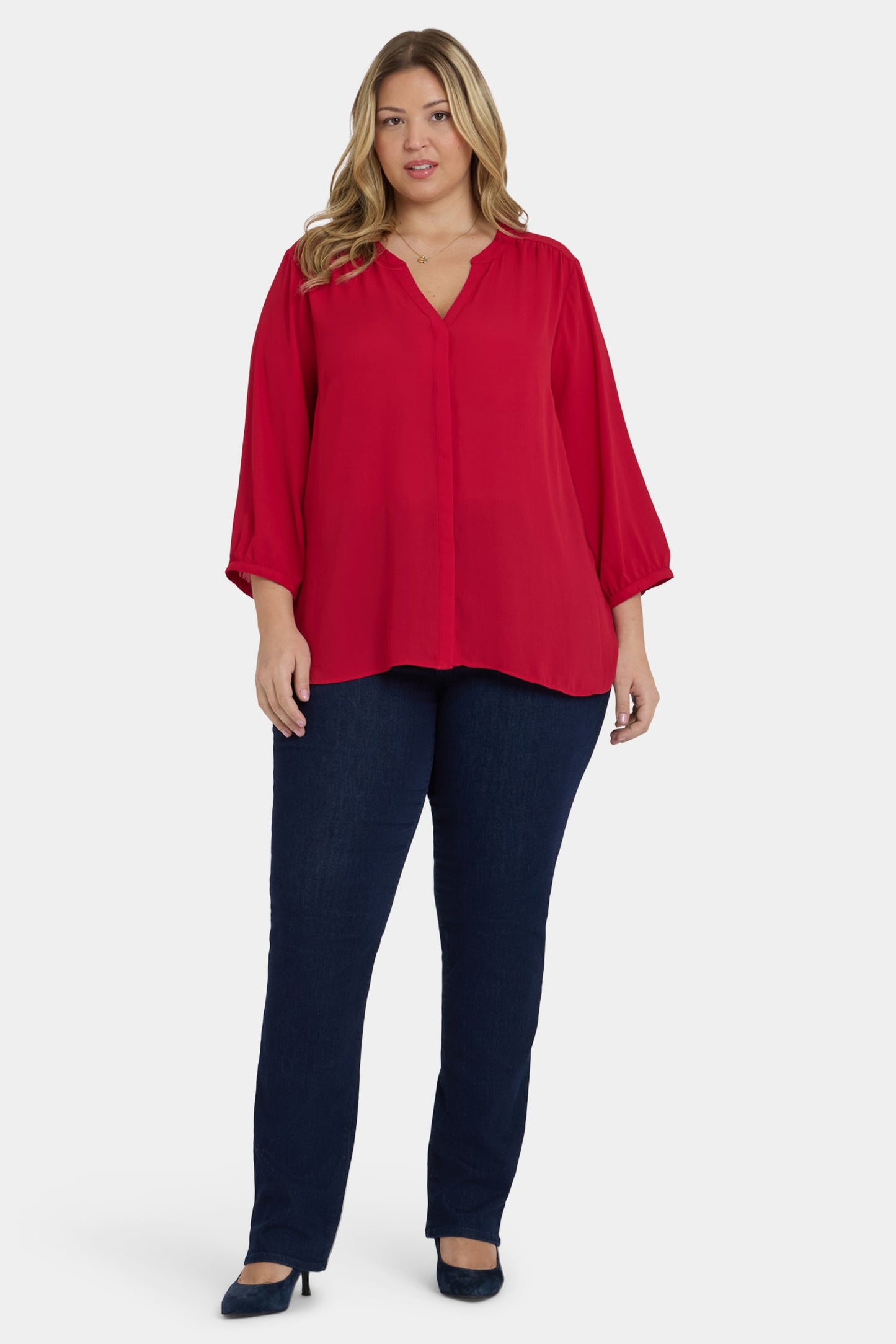 Pintuck Blouse In Plus Size - Carnelian