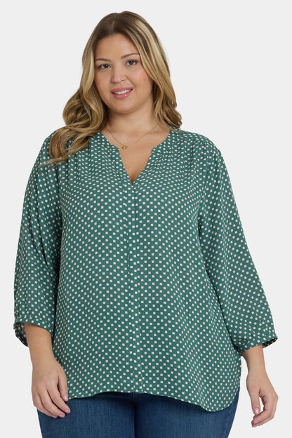 Pintuck Blouse In Plus Size - Adeline Dots