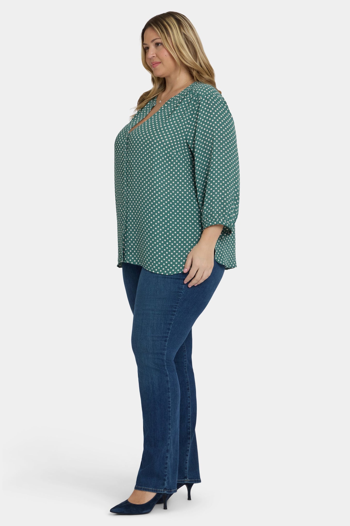 Pintuck Blouse In Plus Size - Adeline Dots