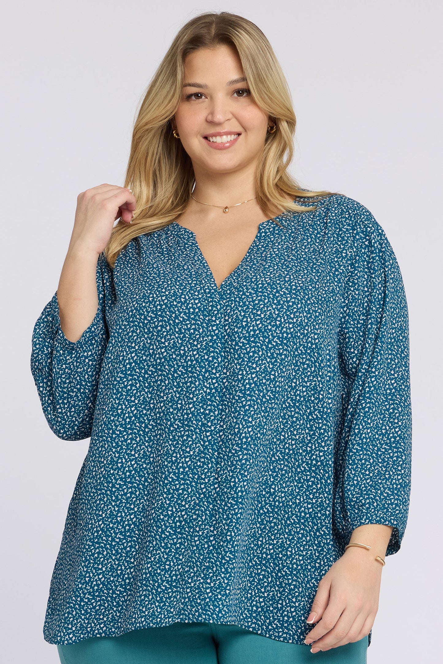 Pintuck Blouse In Plus Size - Dune Ditsy