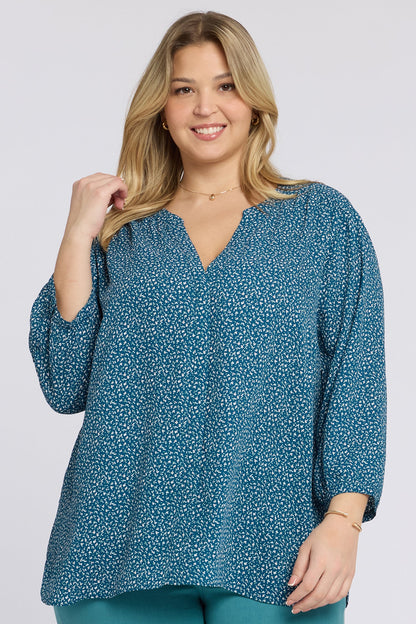 Pintuck Blouse In Plus Size - Dune Ditsy