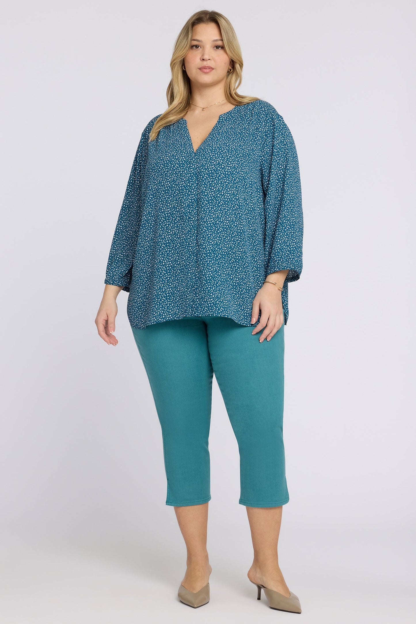 Pintuck Blouse In Plus Size - Dune Ditsy