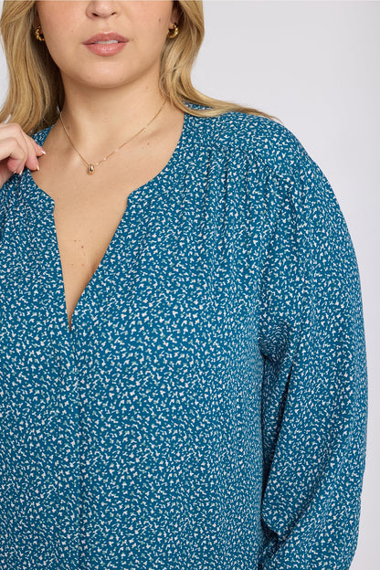 Pintuck Blouse In Plus Size - Dune Ditsy