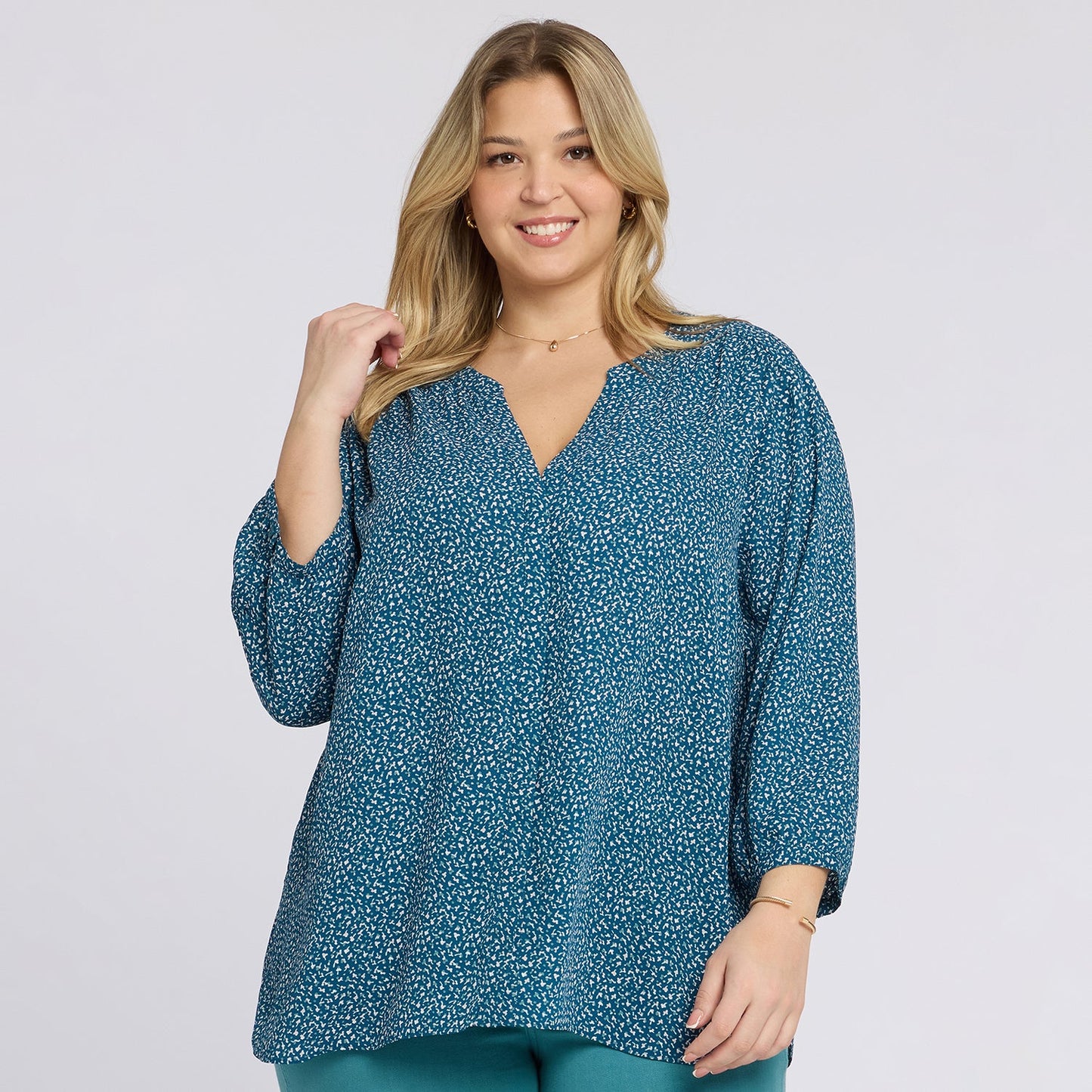 Pintuck Blouse In Plus Size - Dune Ditsy
