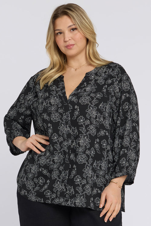 Pintuck Blouse In Plus Size - Floralesque