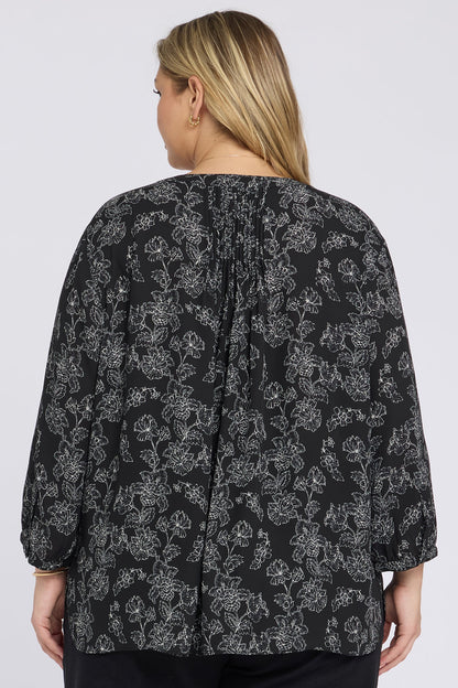 Pintuck Blouse In Plus Size - Floralesque