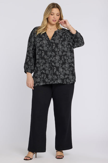 Pintuck Blouse In Plus Size - Floralesque