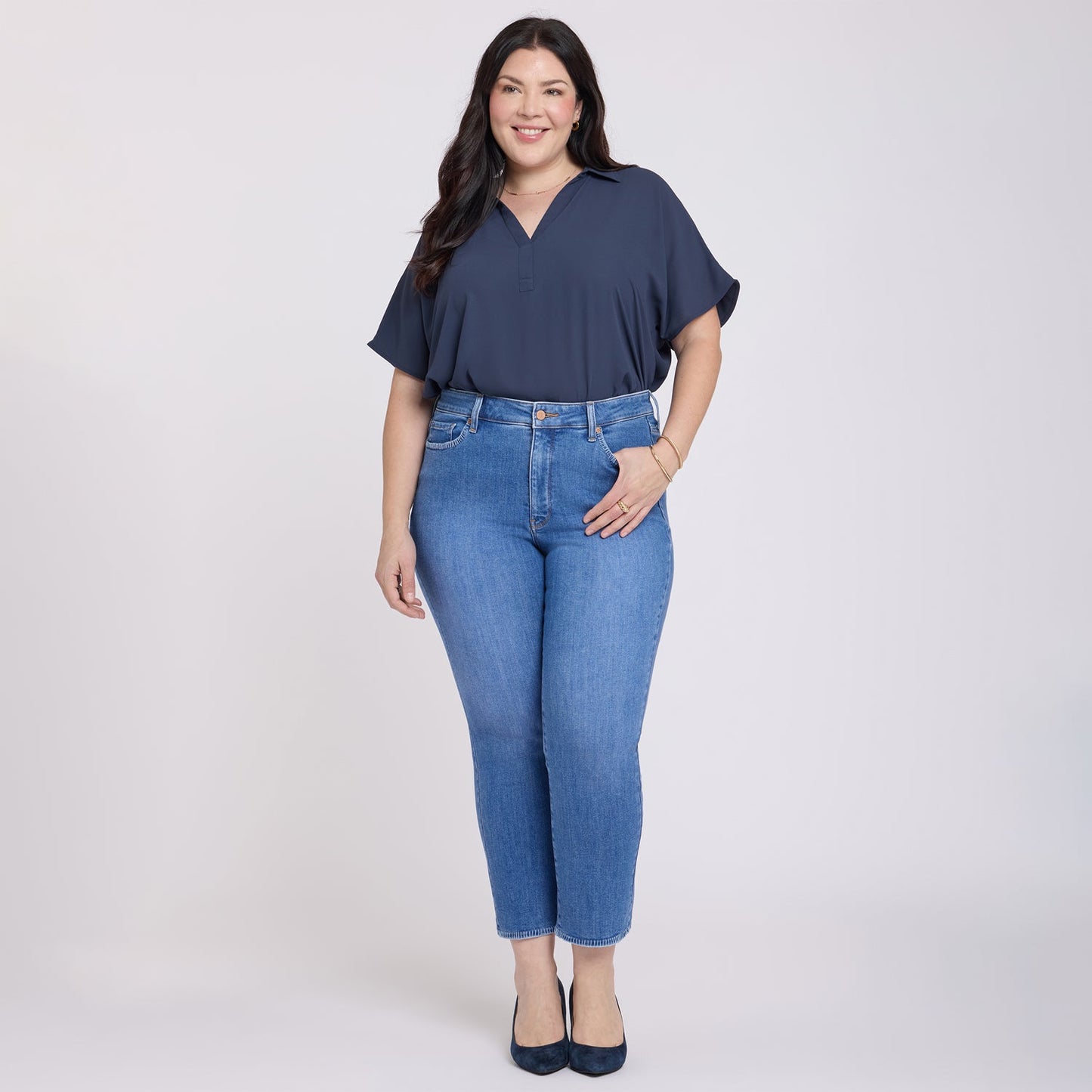 Marilyn Straight Ankle Jeans In Plus Size - Blue Paradise