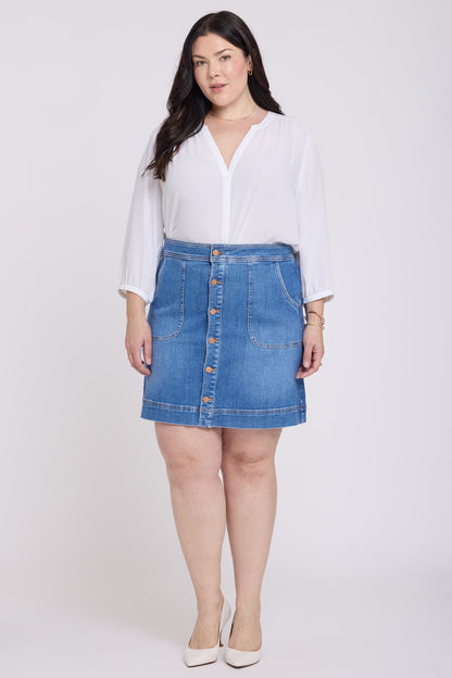 High Rise A-Line Utility Denim Skirt In Plus Size - Blue Paradise