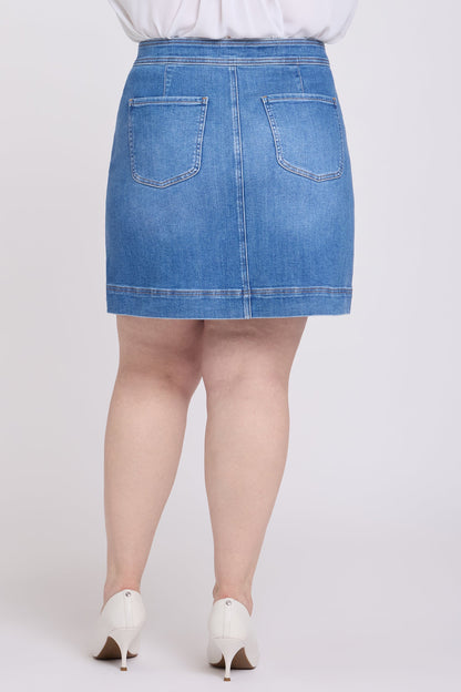 High Rise A-Line Utility Denim Skirt In Plus Size - Blue Paradise