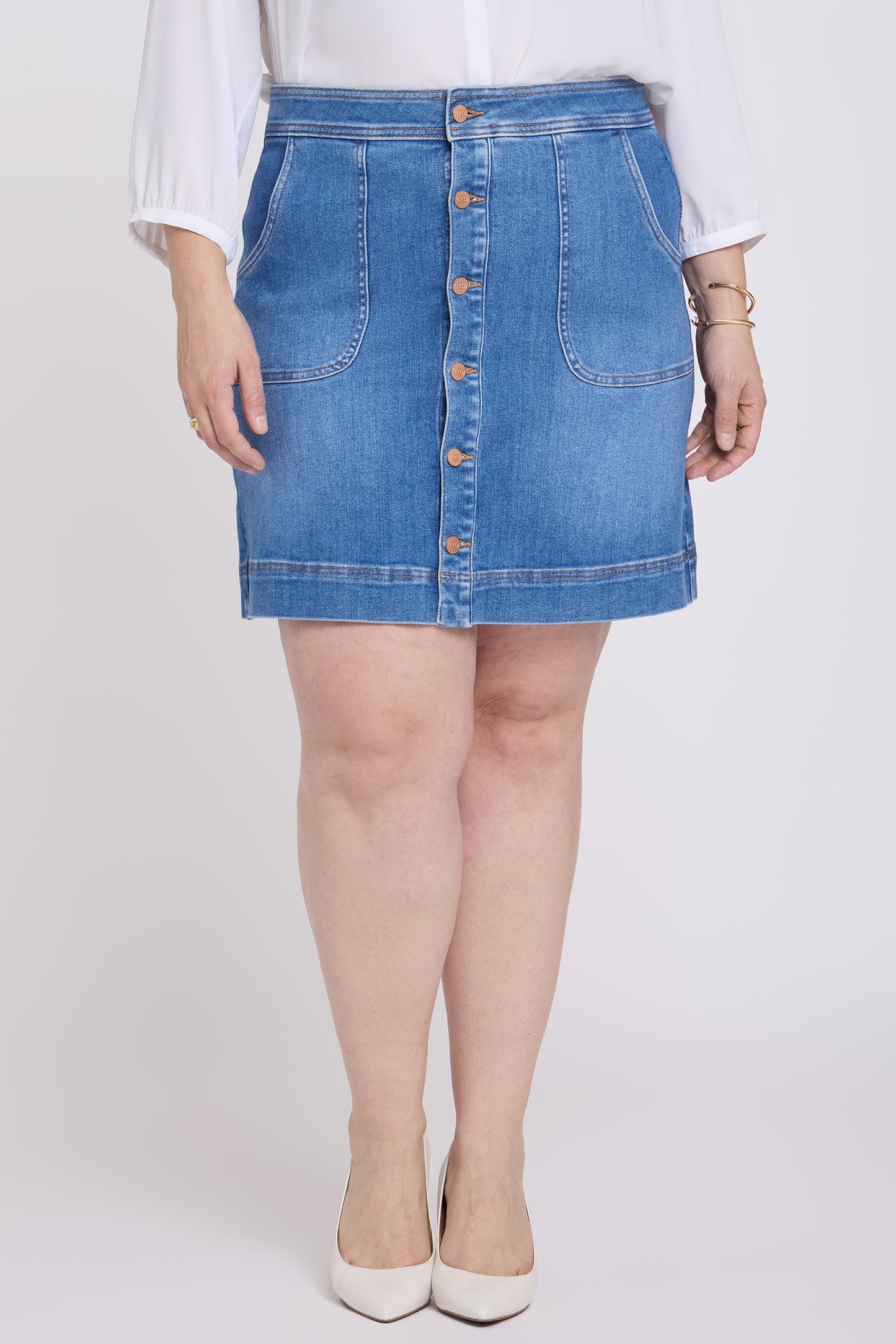 High Rise A-Line Utility Denim Skirt In Plus Size - Blue Paradise