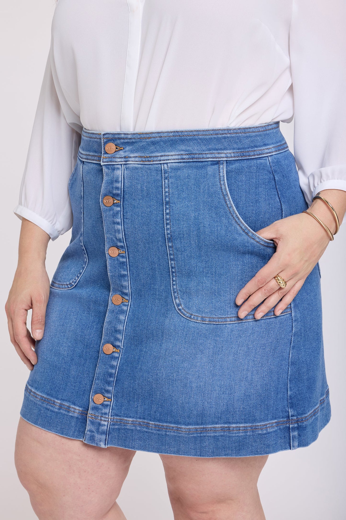 High Rise A-Line Utility Denim Skirt In Plus Size - Blue Paradise