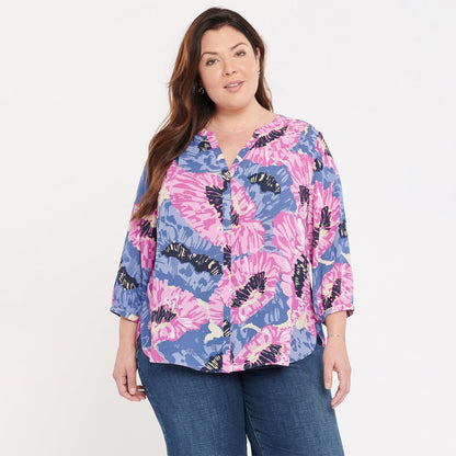 Pintuck Blouse In Plus Size - Cadiz