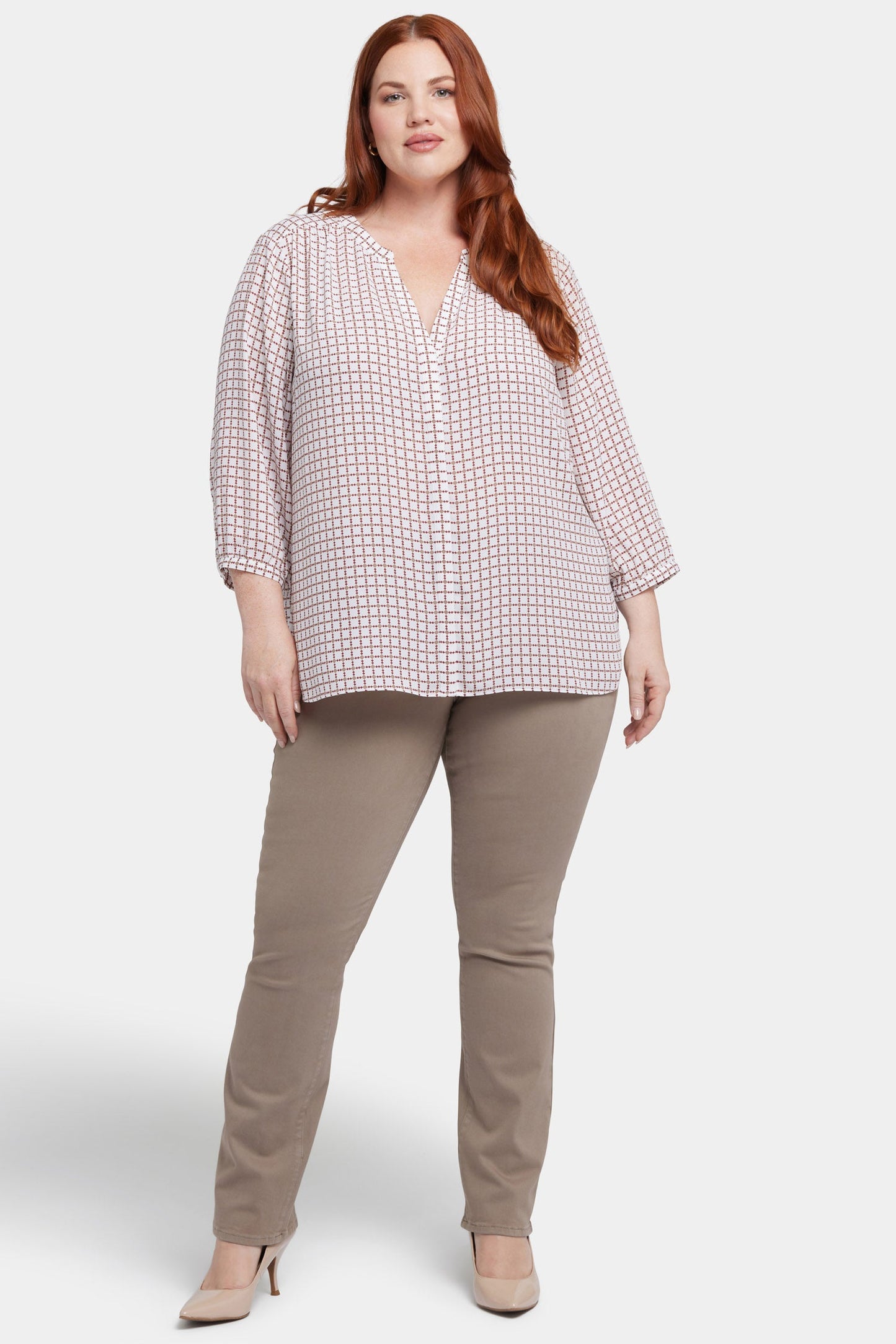 Pintuck Blouse In Plus Size - Graceful Geo
