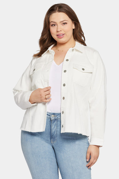 Frayed Hem Jacket In Plus Size - Optic White