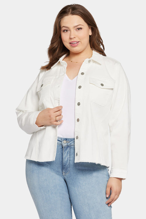Frayed Hem Jacket In Plus Size - Optic White