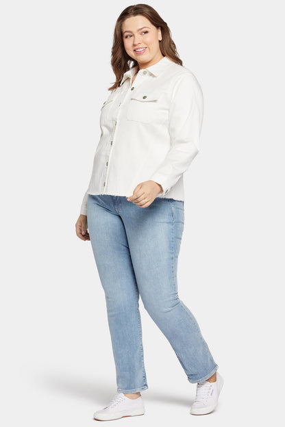 Frayed Hem Jacket In Plus Size - Optic White