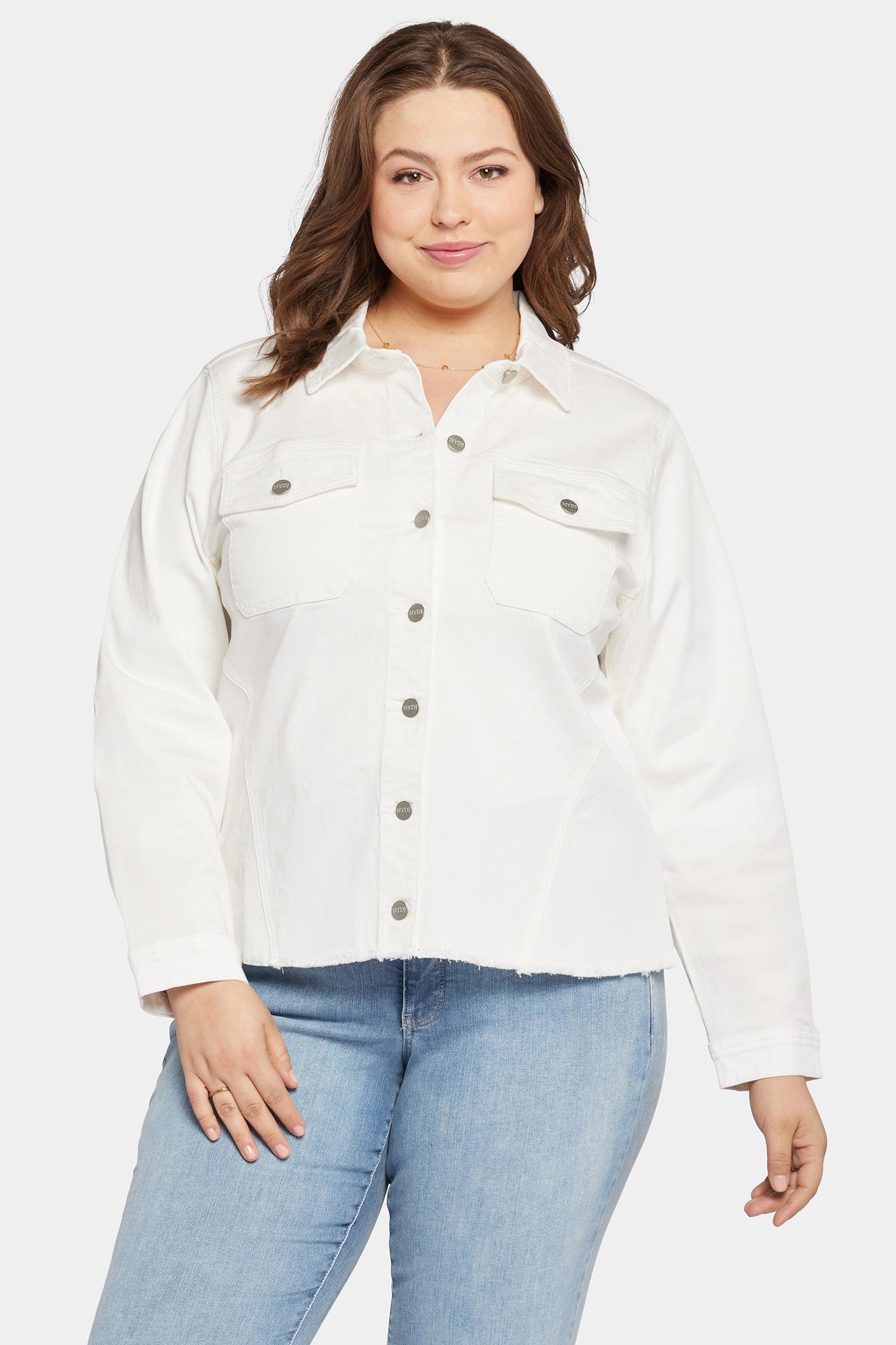 Frayed Hem Jacket In Plus Size - Optic White