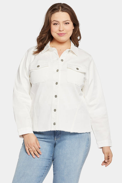 Frayed Hem Jacket In Plus Size - Optic White