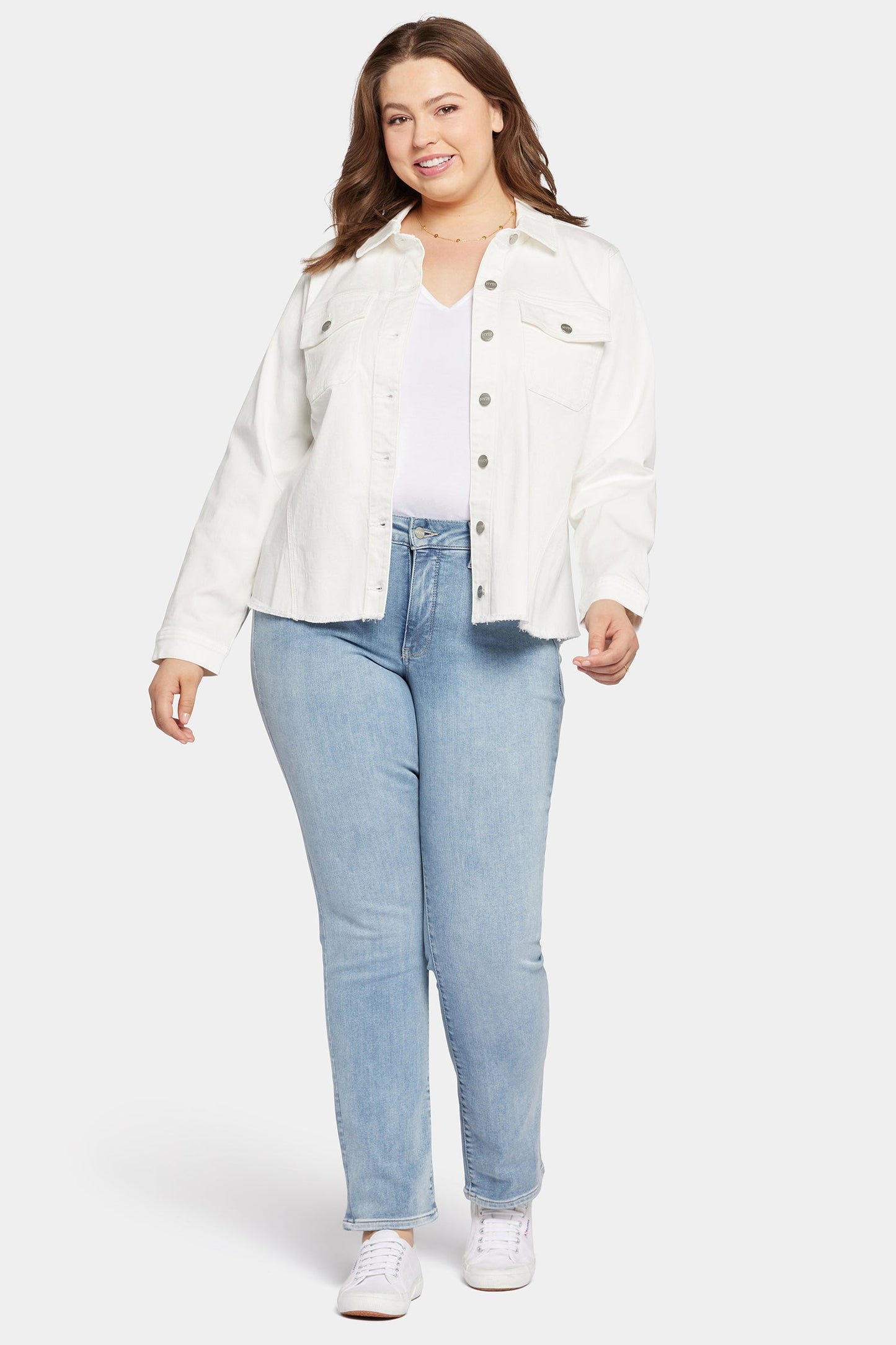 Frayed Hem Jacket In Plus Size - Optic White