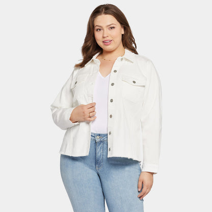 Frayed Hem Jacket In Plus Size - Optic White