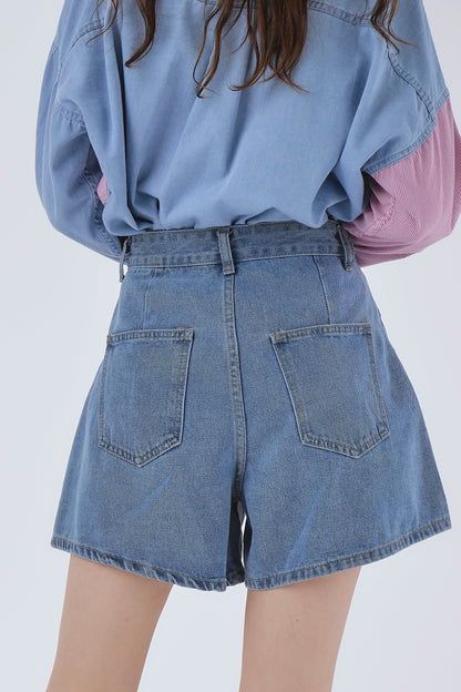 Zoe Pintucked Denim Shorts