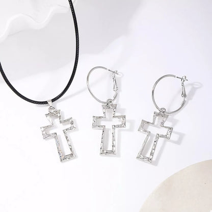 Cross Pendant Necklace & Hoop Earrings Jewelry Set