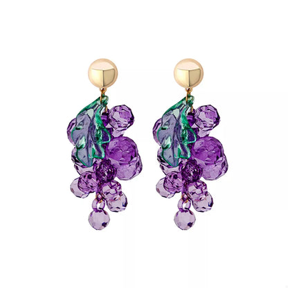 Grape Cluster Beaded Dangle Earrings