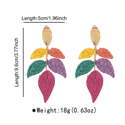 Rattan Woven Leaf Dangle Earrings