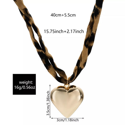Leopard Print Choker with Golden Heart Pendant Necklace