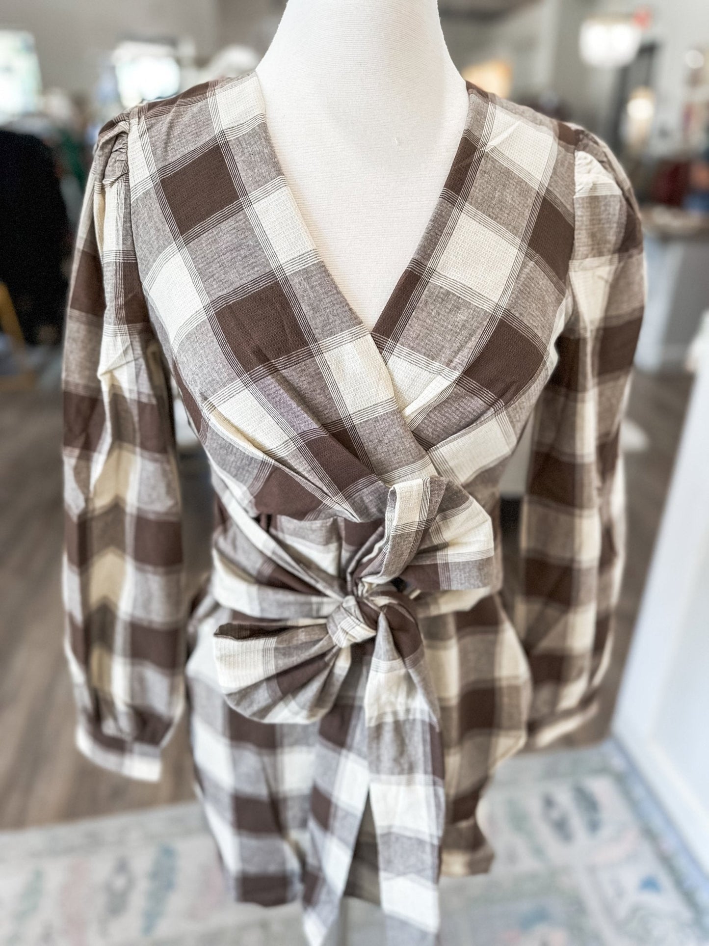 Brown Fireside Plaid Tie Mini Dress
