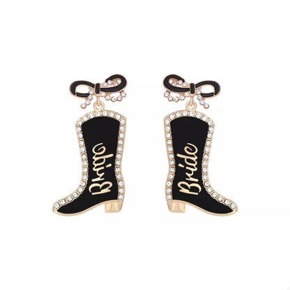 Cowgirl Boot Dangle Earrings with Bow