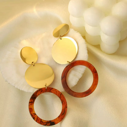 18K Gold-Plated Geometric Circle Dangle Earrings
