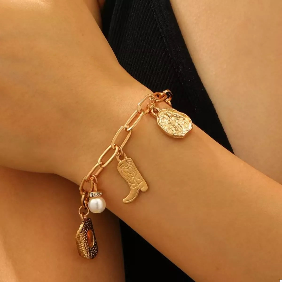 18K Gold-Plated Charm Necklace and Bracelet Jewelry Set