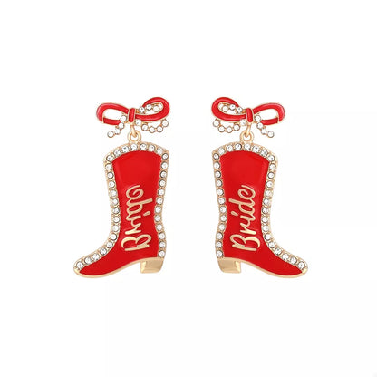 Cowgirl Boot Dangle Earrings with Bow
