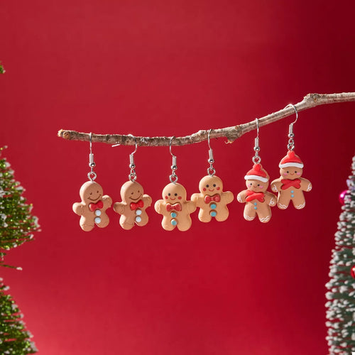 3 Piece Christmas Gingerbread Man Drop Earrings