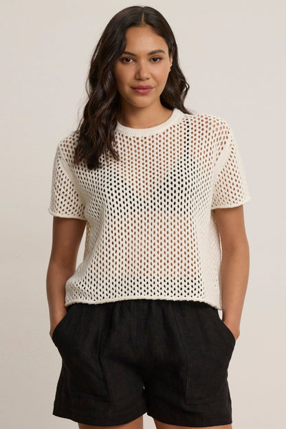 ASHLEY COTTON CASHMERE MESH SWEATER