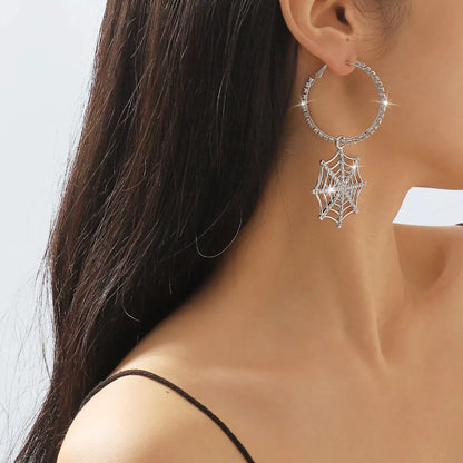 Spider Web Dangle Hoop Earrings
