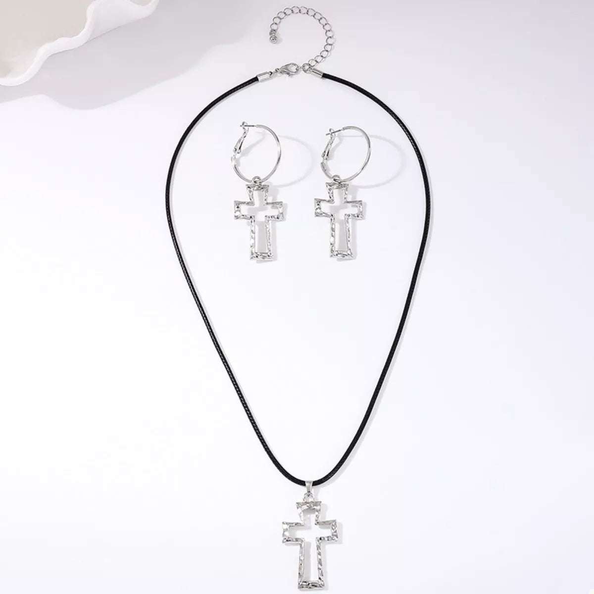 Cross Pendant Necklace & Hoop Earrings Jewelry Set