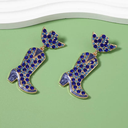 Rhinestone Cowboy Boot Dangle Earrings